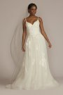 Floral Drop Waist Bodice Tall Plus Wedding Dress CWG931