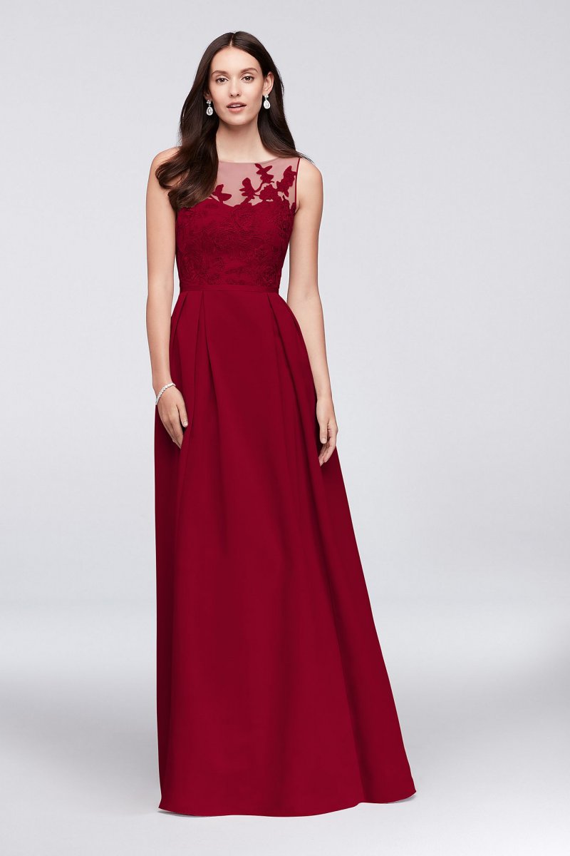 Appliqued Illusion Faille Bridesmaid Dress Oleg Cassini OC290023