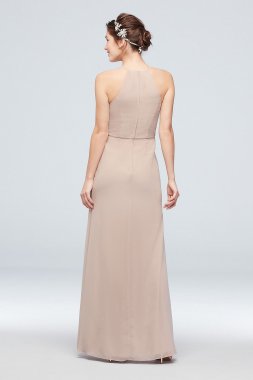 High-Neck Chiffon Bridesmaid Dress with Cascade David's Bridal F20014