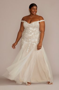 Off the Shoulder Mermaid Plus Size Wedding Gown DB Studio 9WG4059