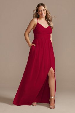 Long Mesh Bridesmaid Dress with Lace-Up Back David's Bridal F20370