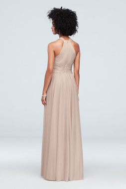 High-Neck Mesh Bridesmaid Dress with Full Skirt David's Bridal F19931