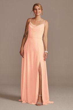 Cowl Neck Chiffon Bridesmaid Dress with Slit David's Bridal F20235