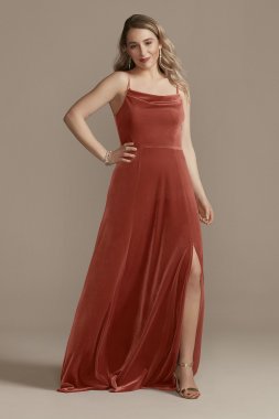 Velvet Cowl Neck Spaghetti Strap Bridesmaid Dress David's Bridal F20439