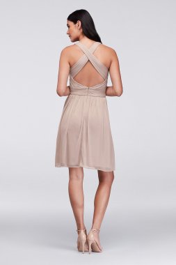 Mesh Short Bridesmaid Dress with Crisscross Back David's Bridal W11480