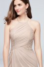 High-Neck Mesh Bridesmaid Dress with Lace Inset David's Bridal F19985