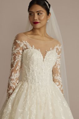 Lace Appliqued Illusion Long Sleeve Wedding Dress CWG947