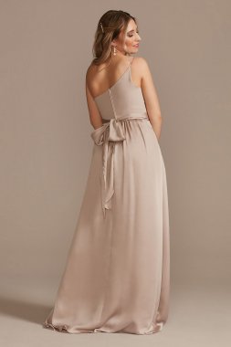 One-Shoulder Long Crepe Charmeuse Bridesmaid Dress David's Bridal F20381