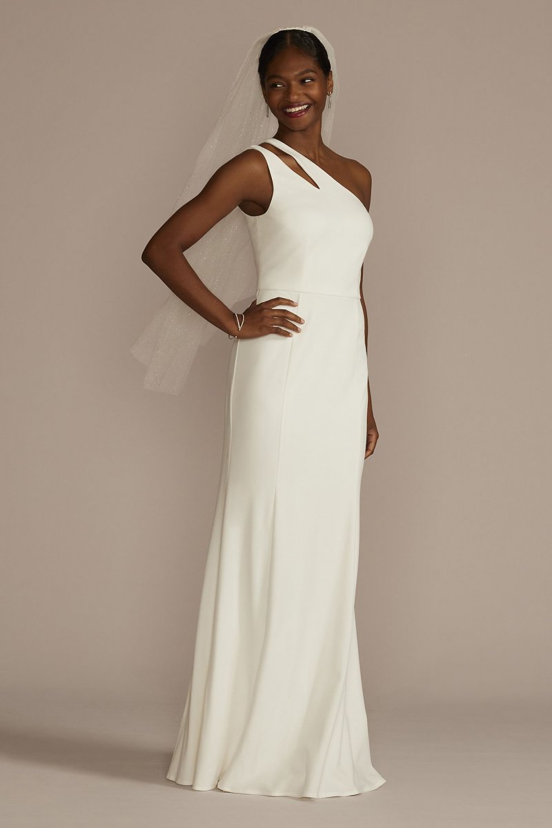 One-Shoulder Stretch Crepe Sheath Wedding Dress SDWG1123