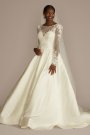 Beaded Lace and Satin Long Sleeve Wedding Dress CWG946