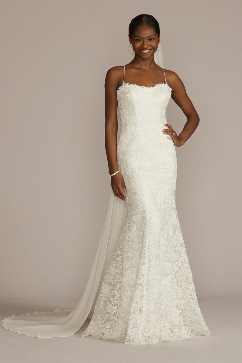 Spaghetti Strap Allover Lace Sheath Wedding Gown DB Studio WG4063