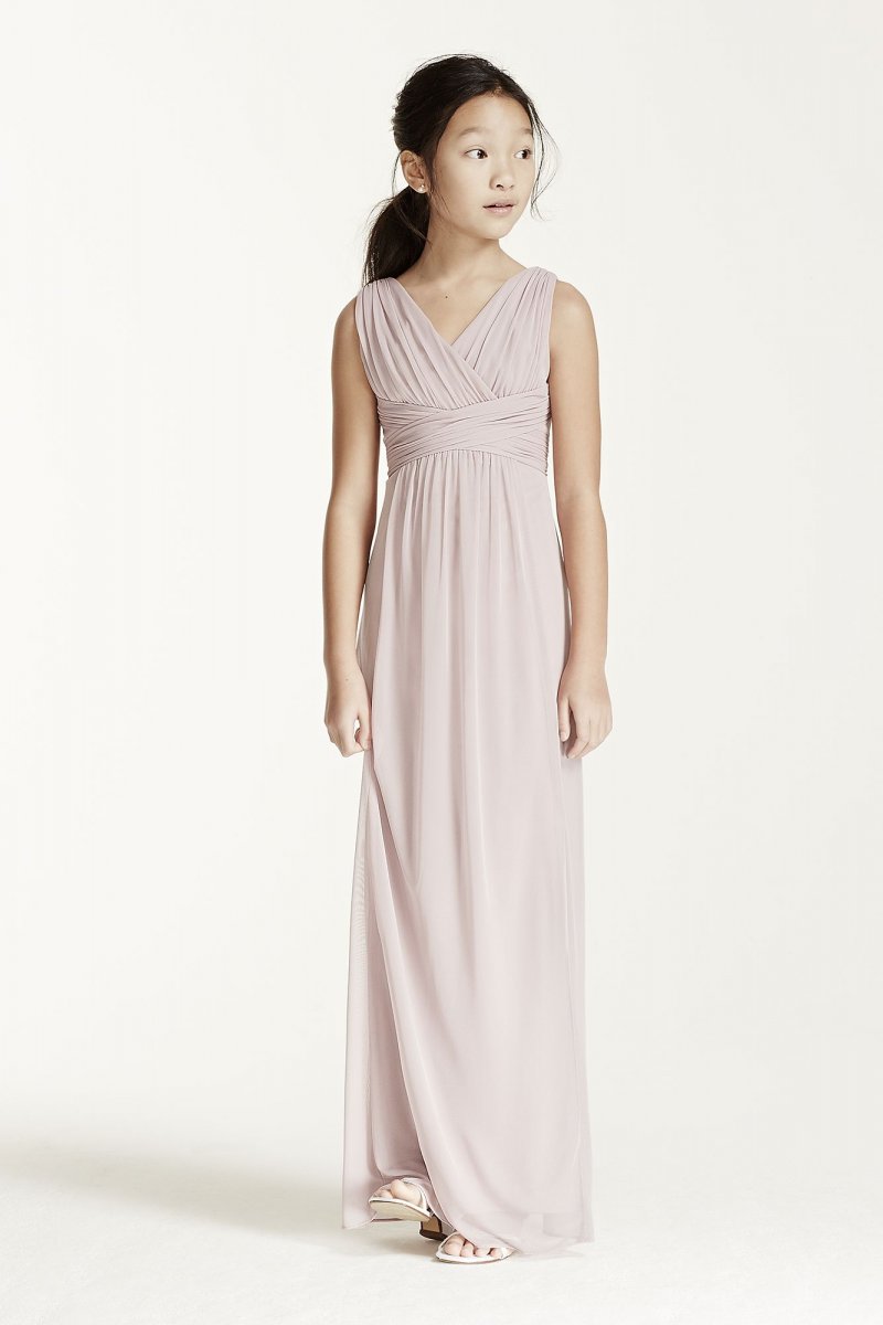 Long Sleeveless Mesh Dress with Ruched Waist David's Bridal JB5728