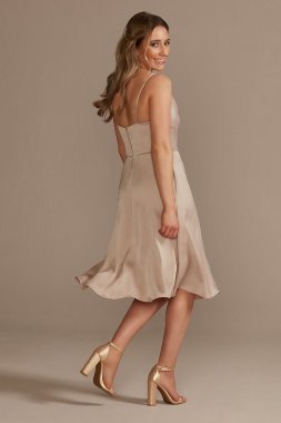 Satin Spaghetti Strap Cowl Midi Bridesmaid Dress David's Bridal F20392