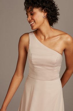 One-Shoulder Crepe-Back Satin Bridesmaid Dress David's Bridal F20169