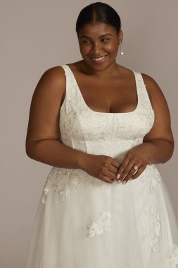 Floral Scoop Neck Tank Plus Size Wedding Gown DB Studio 9WG4062