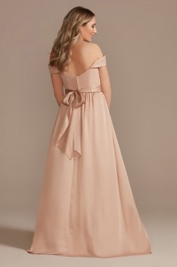 Off-Shoulder Crepe Charmeuse Bridesmaid Dress David's Bridal F20380