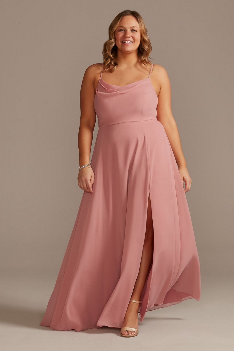 Cowl Neck Chiffon Bridesmaid Dress with Slit David's Bridal F20235