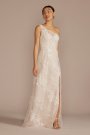 One-Shoulder Beaded Wedding Dress with Overskirt SWG951