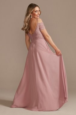 Lace Chiffon Off-Shoulder Long Bridesmaid Dress David's Bridal F20358