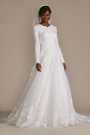 High Neck Lace Applique Modest Wedding Dress MSLWG3850