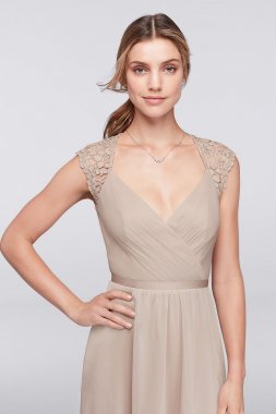 Mesh Dress with Lace Sleeves and Keyhole Back David's Bridal F19442