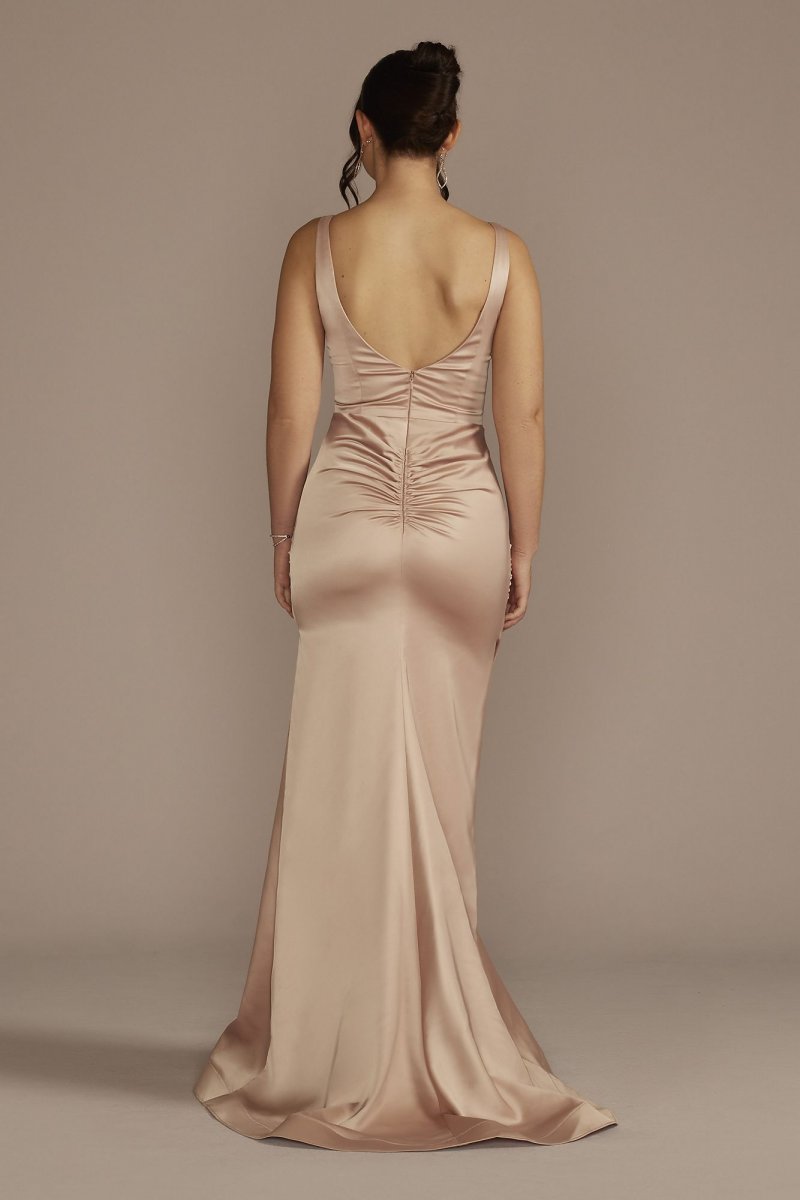 Stretch Satin Tank Bridesmaid Dress with Train GS290127