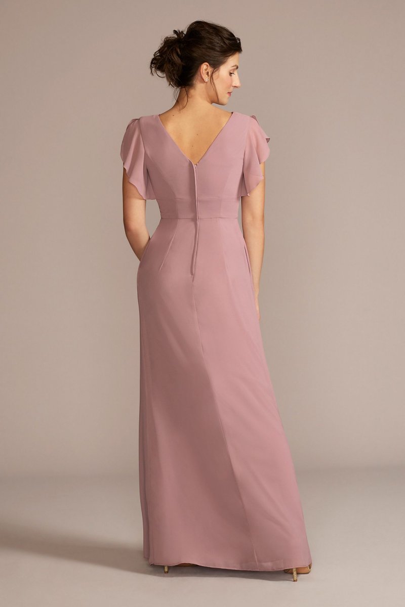 Flutter Sleeve Chiffon V-Neck Bridesmaid Dress David's Bridal F20506