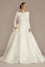 Long Sleeve Beaded Lace Modest Wedding Dress MSLCWG965