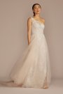 One-Shoulder Beaded Wedding Dress with Overskirt SWG951