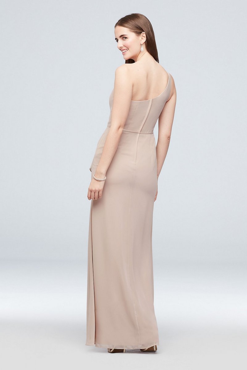 One-Shoulder Chiffon Bridesmaid Dress with Cascade David's Bridal F20011