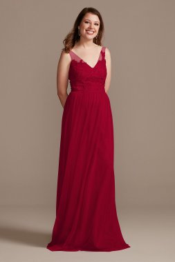 Tank V-Neck Embroidered Soft Net Bridesmaid Dress David's Bridal F20119