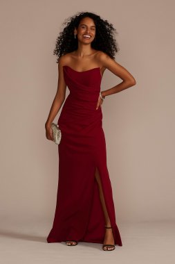 Strapless Draped Crepe Sheath with Slit D21NY22513