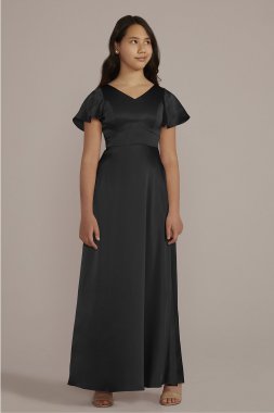 Charmeuse Flutter Sleeve Junior Bridesmaid Dress Galina Signature JB9943