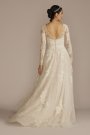 Long Sleeve Pleated Lace Applique Wedding Dress MS251269