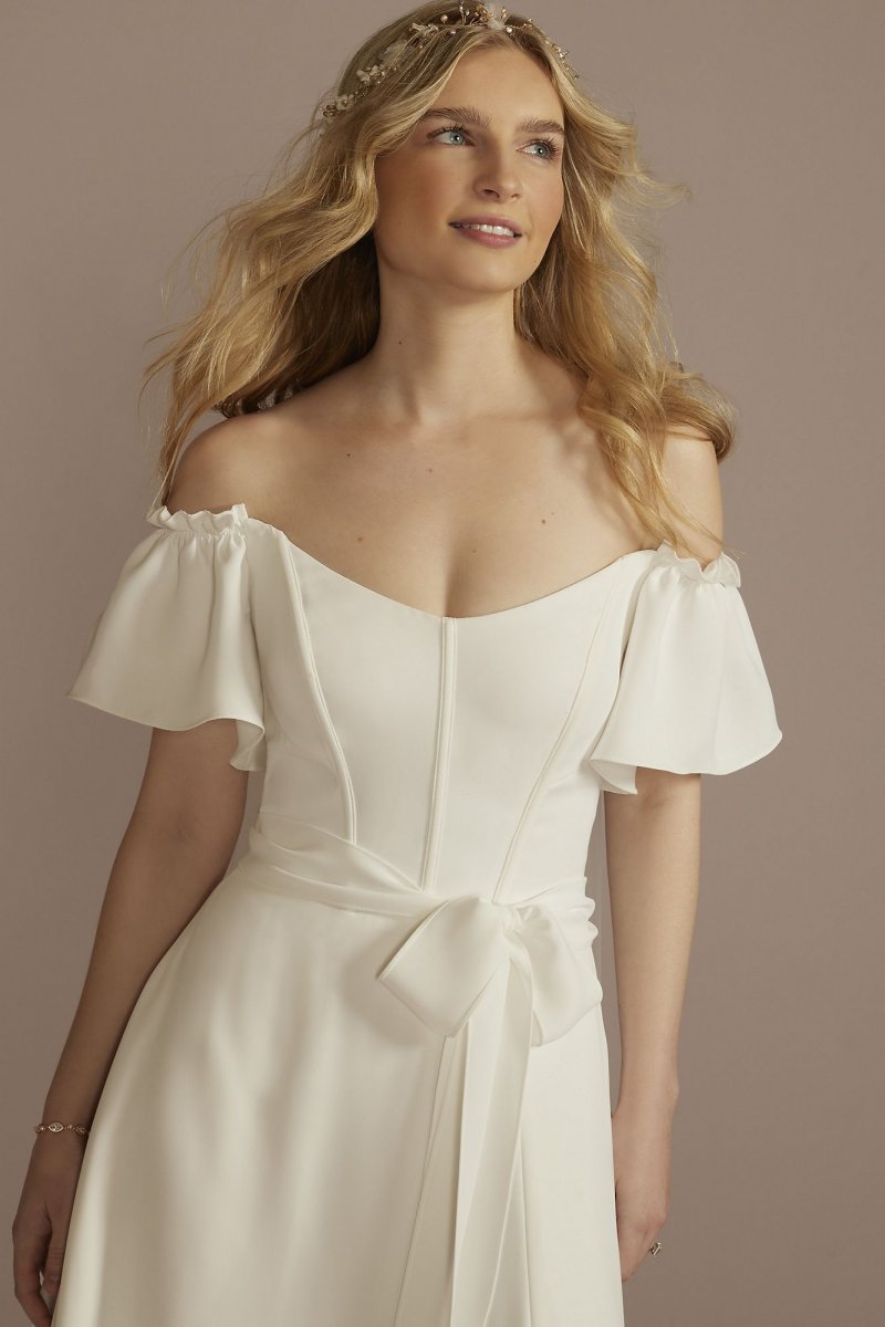 Recycled Crepe Off-the-Shoulder Wedding Dress RWG4074