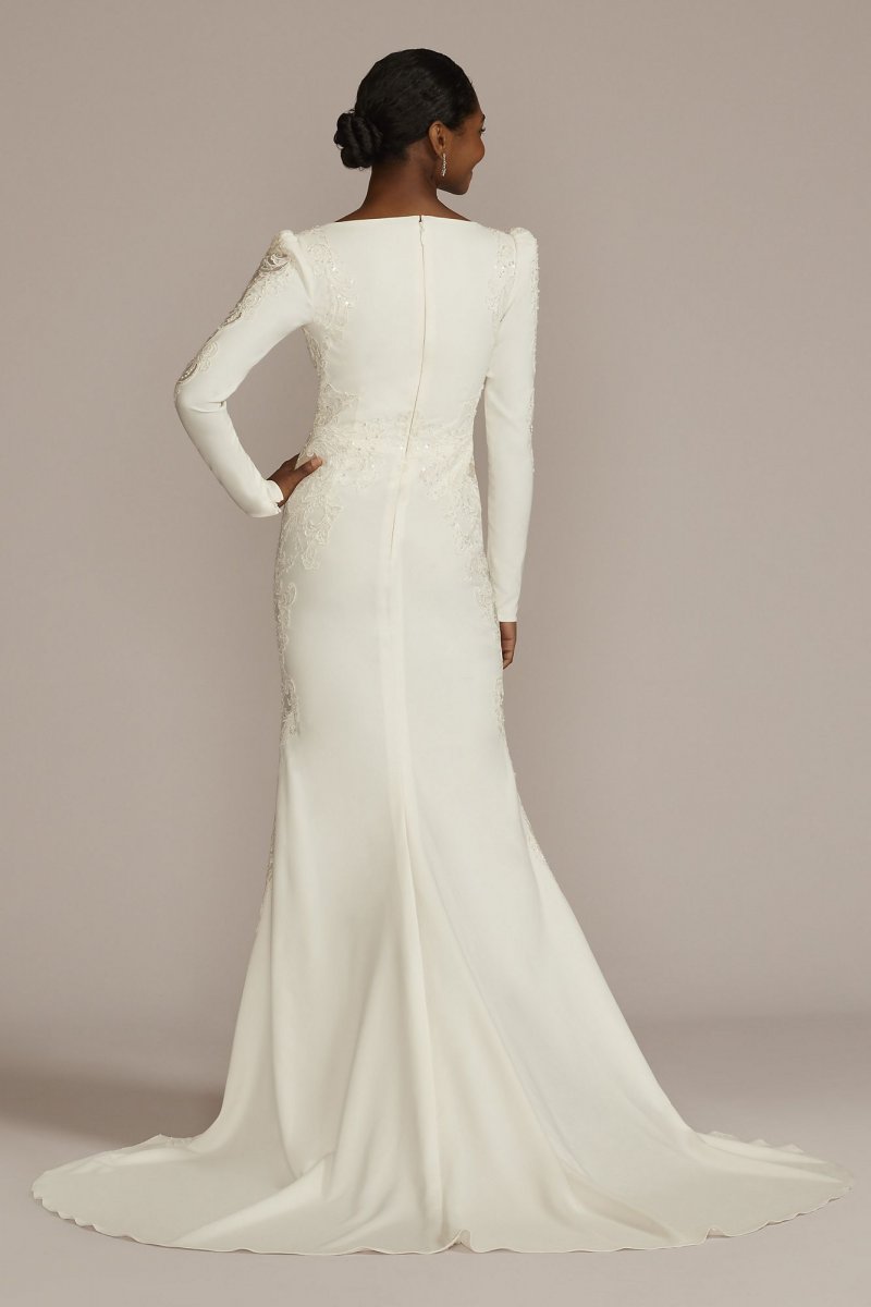 Long Sleeve Crepe Mermaid Gown with Illusion Sides Galina Signature SWG919