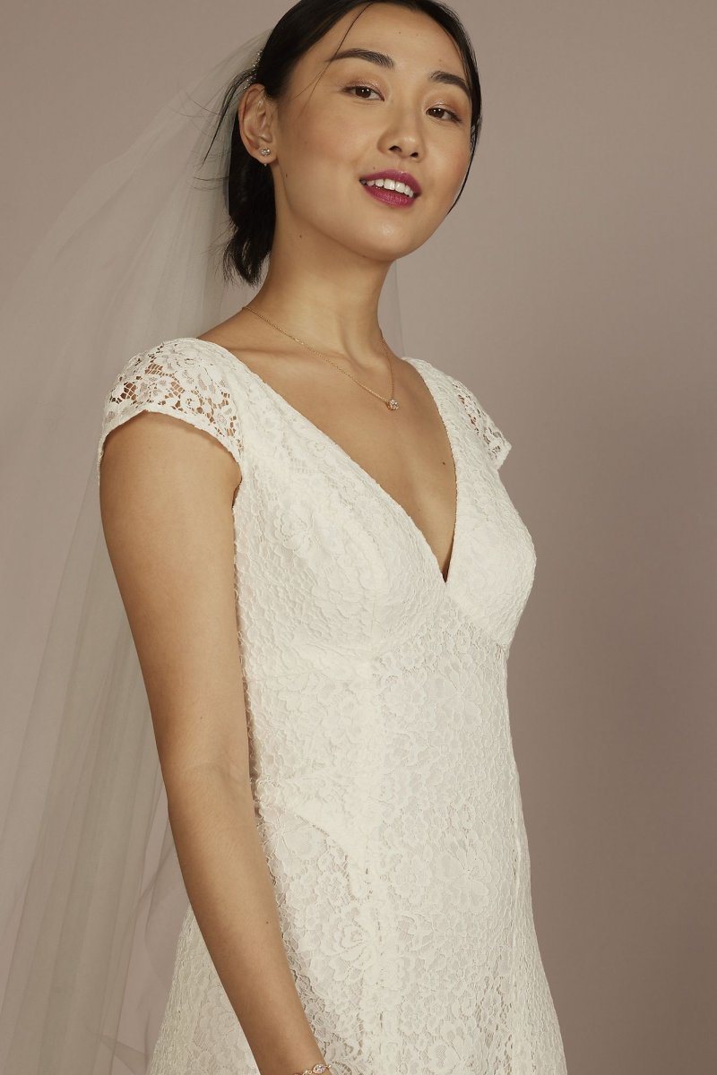 Recycled Lace Cap Sleeve V-Neck Wedding Dress RWG4081