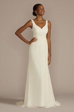 Pleated Chiffon V-Neck Tank A-Line Wedding Dress WG4083