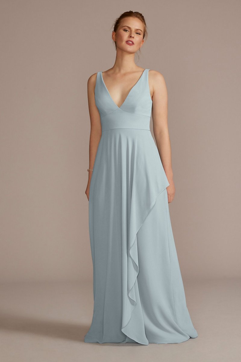 Chiffon V-Neck Tank Bridesmaid Dress with Cascade F20539