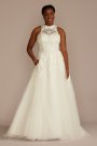 High Neck Lace Applique Tulle Wedding Dress CWG956