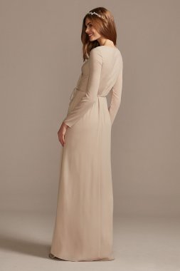 Long Sleeve Wrap Georgette Bridesmaid Dress David's Bridal F20172