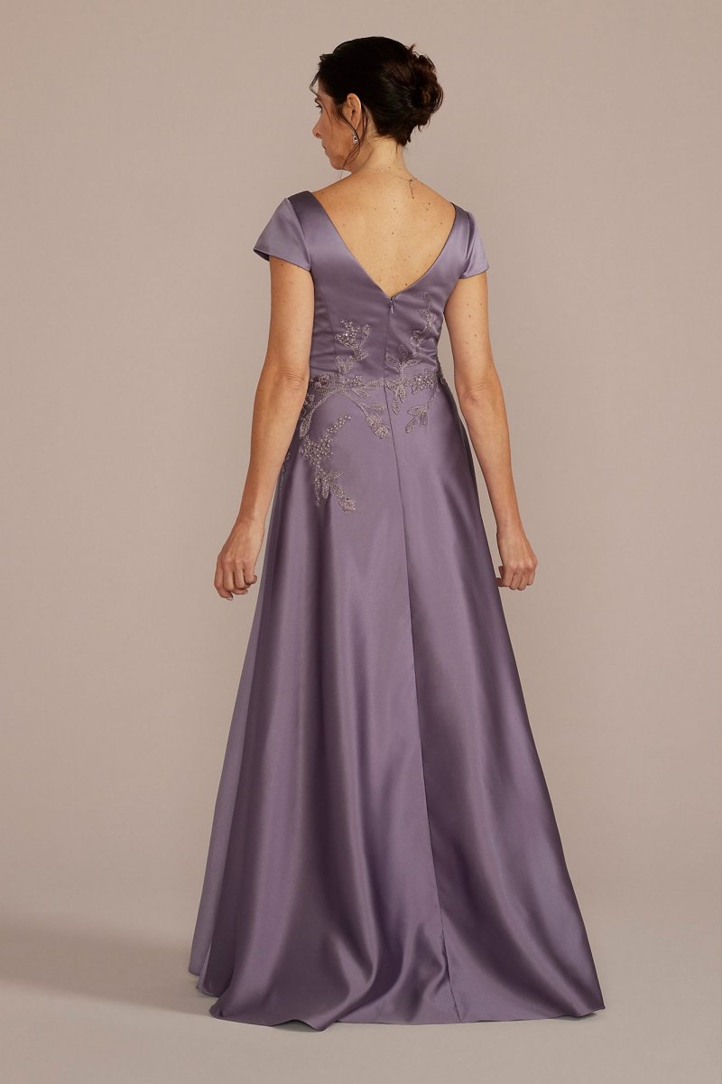 Satin A-Line Gown with Embroidered Waist Oleg Cassini WBM3103