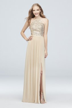 Open-Back Sequin and Mesh Bridesmaid Dress David's Bridal F19608S