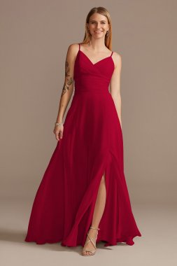 Spaghetti Strap Tie Waist Chiffon Bridesmaid Dress David's Bridal F20355