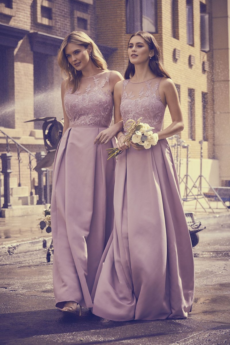 Appliqued Illusion Faille Bridesmaid Dress Oleg Cassini OC290023