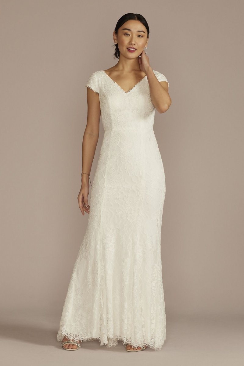 Allover Lace Cap Sleeve Mermaid Wedding Dress SDWG1174