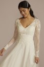 Long Sleeve Lace Bodice Tulle A-Line Wedding Dress WG4088