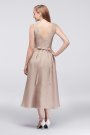 V-Neck Mikado Tea-Length Bridesmaid Dress Oleg Cassini OC290027