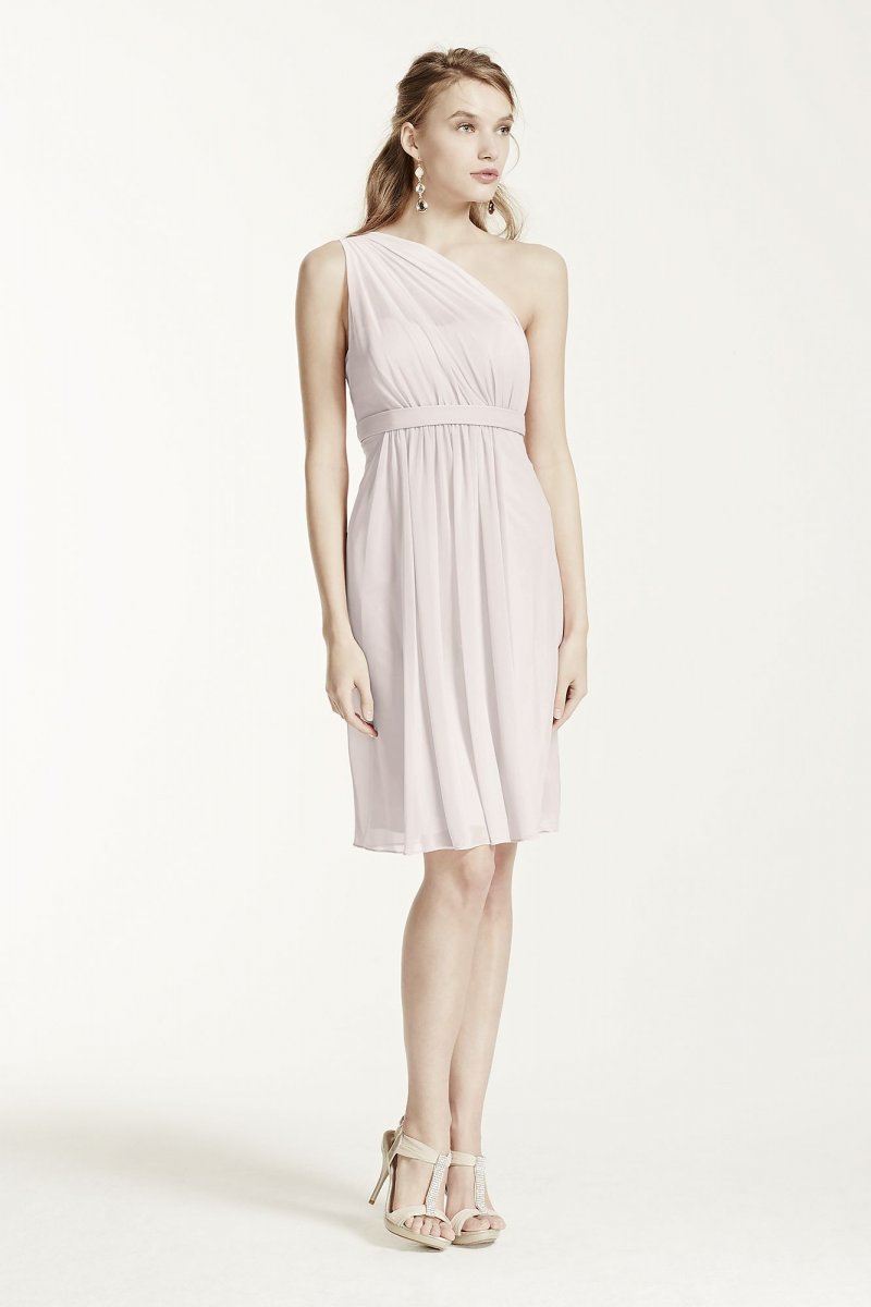 One Shoulder Short Dress with Illusion Neck David's Bridal F15607