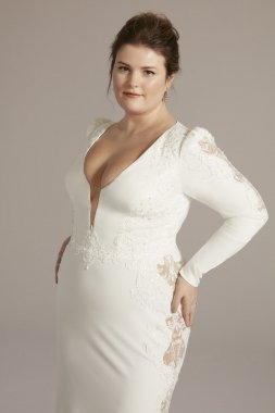 Long Sleeve Crepe Mermaid Plus Size Wedding Gown Galina Signature 9SWG919